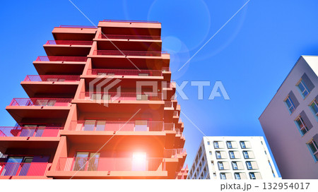 Modern elements in  contemporary  architecture. Architectural details of a modern apartment building. 132954017
