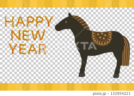 シンプルでモダンな黒馬の年賀状テンプレート/挨拶文無し シンプルでモダンな黒馬の年賀状テンプレート/挨拶文無し 132954221