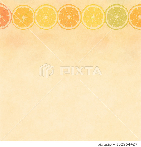 柑橘類シリーズ：柑橘の輪切りが連なる和風トップ型背景 132954427
