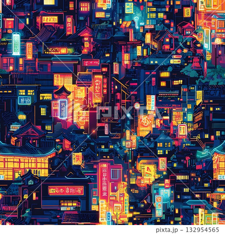 Vibrant Neon Cityscape 132954565