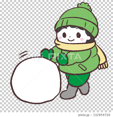 Illustration of a boy rolling a snowball Illustration of a boy rolling a snowball 132954720