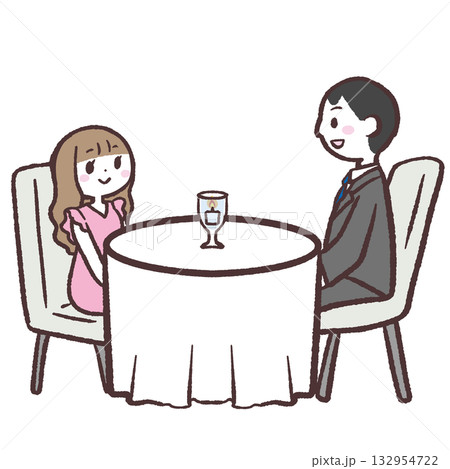 向かい合って座る男女のイラスト 向かい合って座る男女のイラスト 132954722