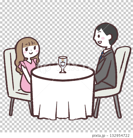 向かい合って座る男女のイラスト 向かい合って座る男女のイラスト 132954722