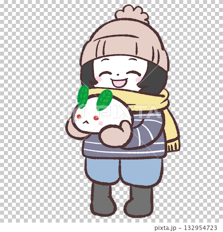 Illustration of a Kid Showing a Snow Bunny Illustration of a Kid Showing a Snow Bunny 132954723