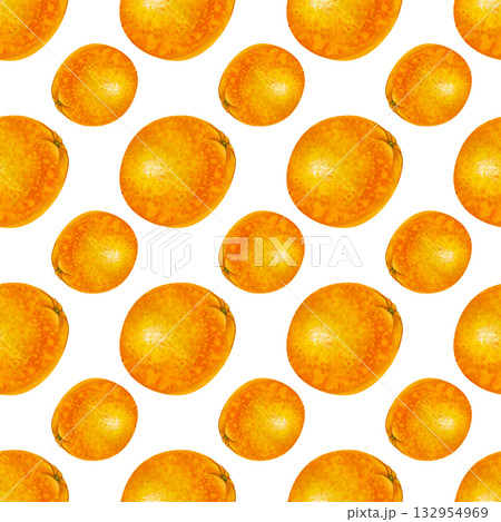Watercolor seamless pattern with round oranges, hand-drawn. Botanical illustration on a white background. Seamless fruit background for packaging, wallpaper, textiles, tableware. Watercolor seamless pattern with round oranges, hand-drawn. Botanical illustration on a white background. Seamless fruit background for packaging, wallpaper, textiles, tableware. 132954969