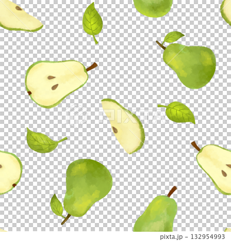 水彩梨子無縫圖案－柔和的秋季設計元素 132954993