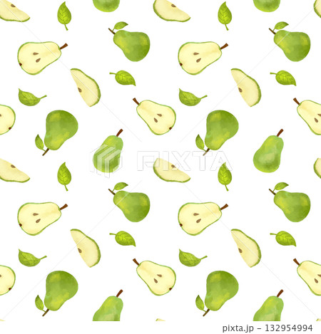 水彩風洋梨のシームレスパターン　やさしい雰囲気の秋のデザイン素材 132954994
