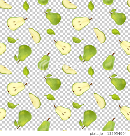 水彩風洋梨のシームレスパターン　やさしい雰囲気の秋のデザイン素材 132954994