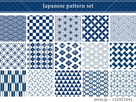 青色の和柄パターンセット 132955042