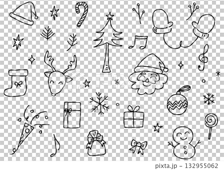 手書きのクリスマスのイラスト素材、デコレーション素材のセット 132955062