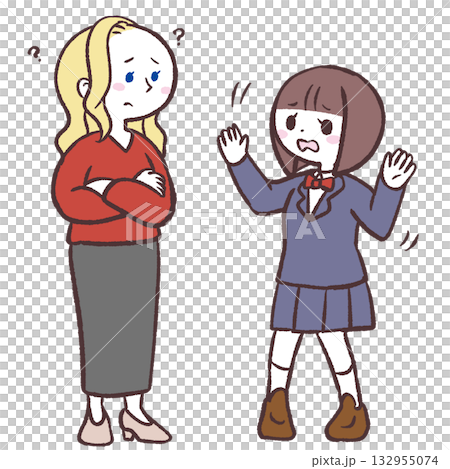 Illustration of a Caucasian woman and female student who cannot communicate Illustration of a Caucasian woman and female student who cannot communicate 132955074