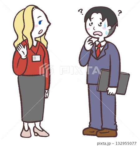 白人女性とうまく話せない男の子のイラスト 132955077