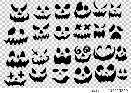 Halloween Pumpkin Face Silhouette Set | Jack-o'-Lantern Illustration Collection Halloween Pumpkin Face Silhouette Set | Jack-o'-Lantern Illustration Collection 132955239