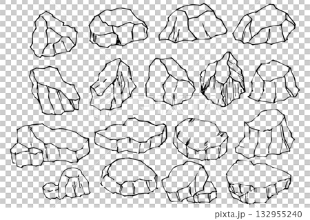 Rock Line Drawing Set | Stone Illustration Collection Material Vector Rock Line Drawing Set | Stone Illustration Collection Material Vector 132955240