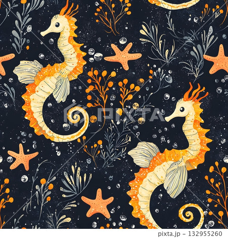 Sea Horse Watercolor Pattern 132955260