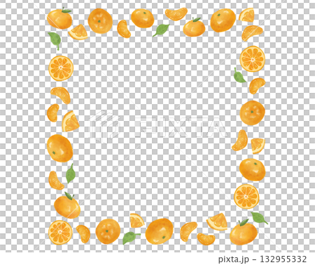 水彩風格的橘子和橘子方形畫框素材 | 冬季海報，季節性設計，食物，水果圖片 132955332