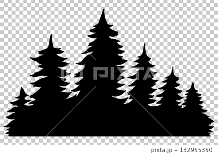 針葉樹の線画とシルエットセット 　クリスマスデコレーション ベクターイラスト 132955350