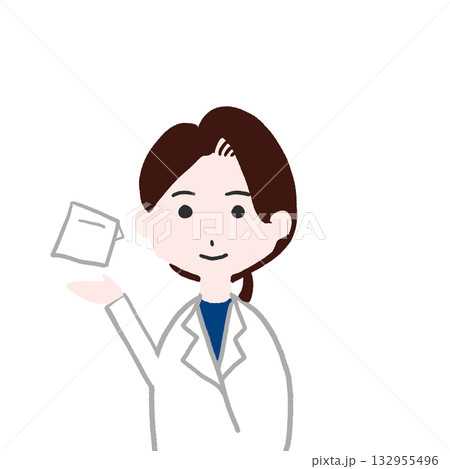 白衣の女性と薬袋のイラスト（薬剤師・服薬指導・説明） 132955496