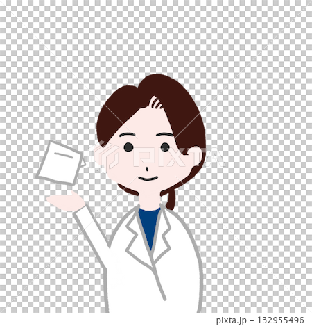 白衣の女性と薬袋のイラスト（薬剤師・服薬指導・説明） 132955496