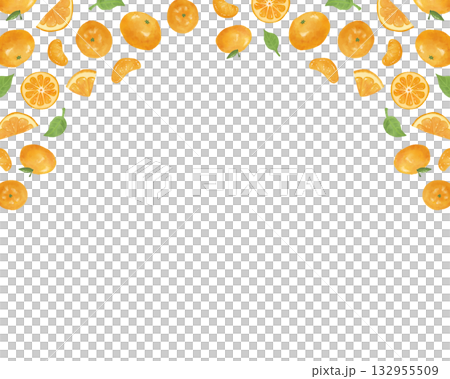 水彩タッチのオレンジ・みかんフレーム素材｜季節のデザイン・食品・果物イメージ 132955509