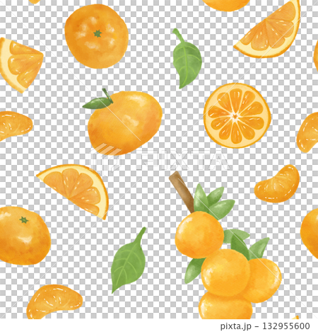 Seamless watercolor orange and mandarin orange pattern | Fruit design, winter background, miscellaneous goods design 132955600