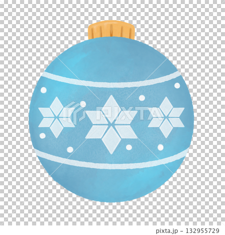 水彩風クリスマスの水色オーナメントのイラスト素材｜冬・Xmasデザイン・カード・装飾 132955729