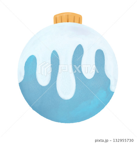 水彩風クリスマスの水色オーナメントのイラスト素材｜冬・Xmasデザイン・カード・装飾 132955730