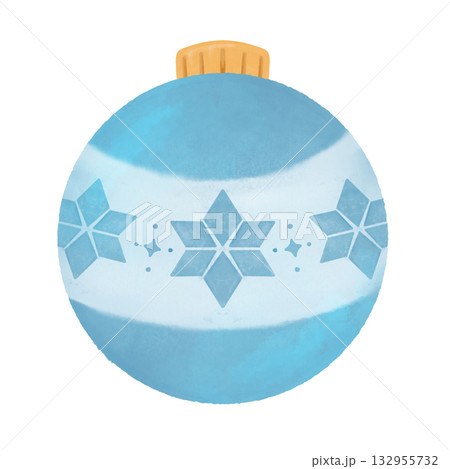 水彩風クリスマスの水色オーナメントのイラスト素材｜冬・Xmasデザイン・カード・装飾 132955732