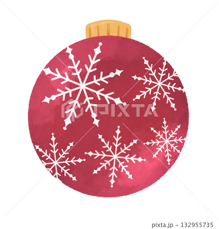 水彩風クリスマスの赤色オーナメントのイラスト素材｜冬・Xmasデザイン・カード・装飾 132955735