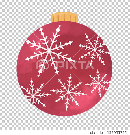 水彩風クリスマスの赤色オーナメントのイラスト素材｜冬・Xmasデザイン・カード・装飾 132955735