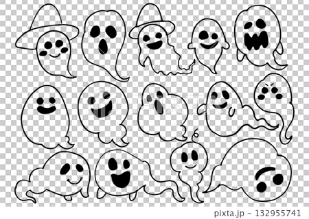 幽靈線稿套裝 | 萬聖節插畫組合向量圖 幽靈線稿套裝 | 萬聖節插畫組合向量圖 132955741