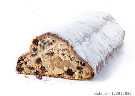 Traditional Christmas Stollen with Raisins and Powdered Sugar 132955886