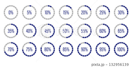 Dark blue progress bars. Template of blue and gray color fill pie charts indicator. Circle diagrams icons for infographics from 0 to 100 percent. Round graph loading progress set. Round percentage Dark blue progress bars. Template of blue and gray color fill pie charts indicator. Circle diagrams icons for infographics from 0 to 100 percent. Round graph loading progress set. Round percentage 132956139