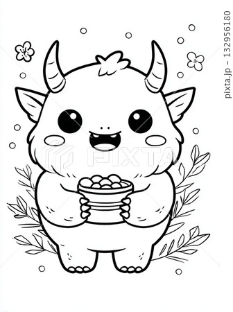 節分塗り絵｜かわいい鬼と福豆で学ぶ日本の伝統行事 132956180