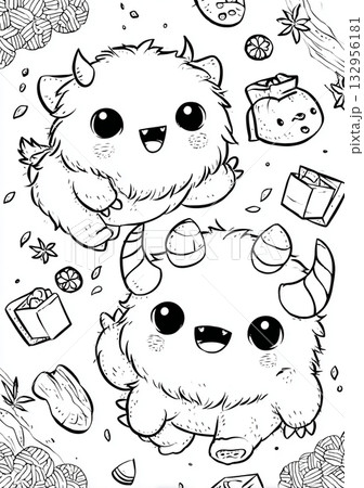 節分塗り絵|かわいい鬼キャラセットで楽しむ季節行事 節分塗り絵|かわいい鬼キャラセットで楽しむ季節行事 132956181