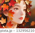 Autumn woman with leaves A dreamy portrait of a young woman with golden autumn leaves in her hair, representing fall beauty, nature, and seasonal transformation. 132956210