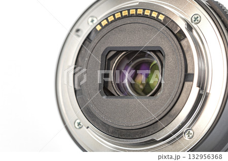 Close up view of camera lens showing intricate details, including dust and scratches on surface, highlighting wear and tear of equipment 132956368
