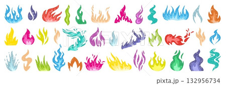 Hand drawn fires. Colored pencil fire flames, children style drawing elements. Campfires, heat or hot symbols. Chalk doodle neoteric vector clipart Hand drawn fires. Colored pencil fire flames, children style drawing elements. Campfires, heat or hot symbols. Chalk doodle neoteric vector clipart 132956734