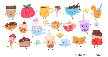 Cute desserts and drinks characters setis Cute desserts and drinks characters setis 132956766