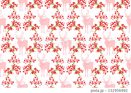 Pink reindeer and cute red berry seamless pattern for Christmas holiday and winter background, fabric, wrapping paper and festive decor illustration vector design 132956992