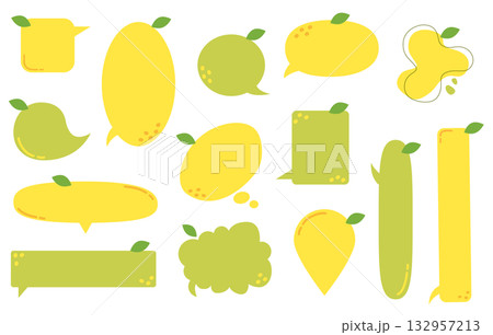 レモンモチーフの吹き出しセット、ナチュラルで明るいおしゃれなメッセージ・広告・ブログ装飾 132957213