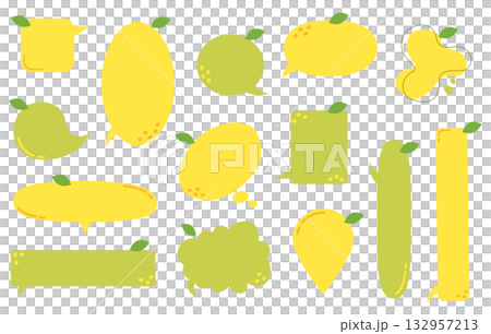 レモンモチーフの吹き出しセット、ナチュラルで明るいおしゃれなメッセージ・広告・ブログ装飾 132957213