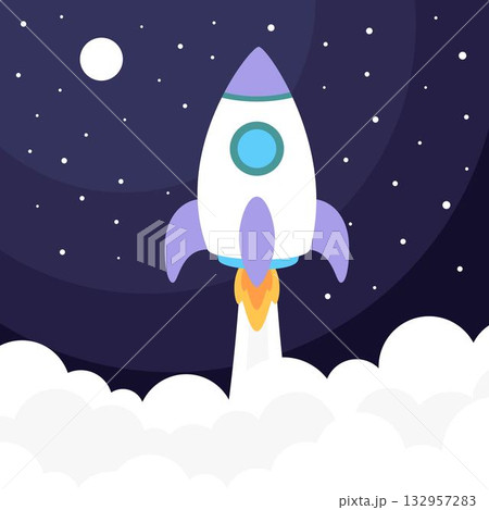 cartoon rocket in space, flat style cartoon rocket in space, flat style 132957283