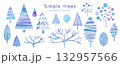 冬の色々な木の水彩イラストセット。シンプルなデザイン。 132957566