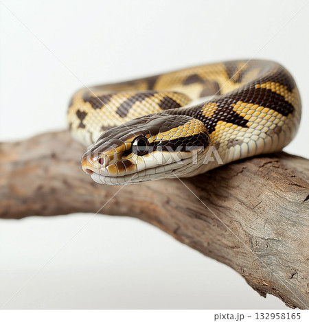 Snake python reptile serpentine animal in its natural wildlife habitat, showcasing exotic scales and patterns. 132958165