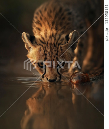 Cheetah wildlife cub animal predator in natural habitat with beautiful spotted fur Cheetah wildlife cub animal predator in natural habitat with beautiful spotted fur 132958181