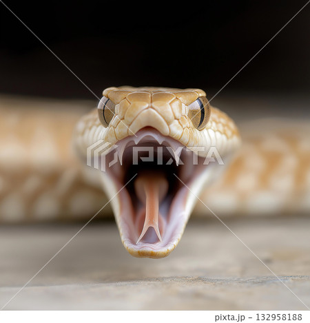 Snake in nature with reptile danger in wildlife, fear closeup of animal fangs and slither Snake in nature with reptile danger in wildlife, fear closeup of animal fangs and slither 132958188