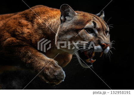 Powerful puma jumping wild predator nature animal strength danger motion wildlife 132958191