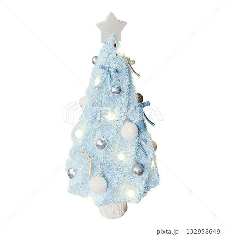電飾がついた白いクリスマスツリー　水色　背景透過 132958649