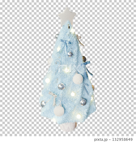 電飾がついた白いクリスマスツリー　水色　背景透過 132958649